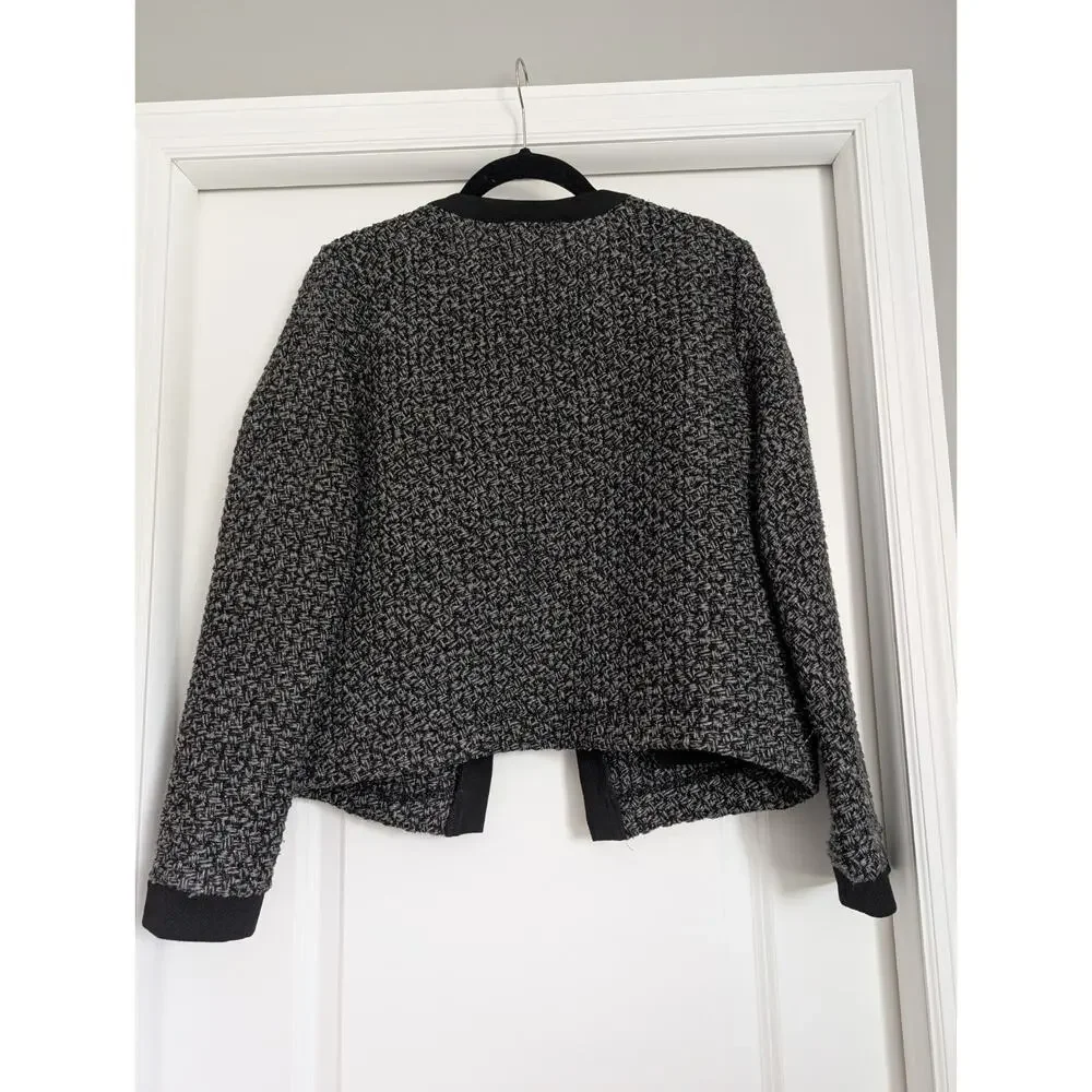 Elodie Womens Black Grey‎ Metallic Tweed Open Front Cropped Jacket Size L